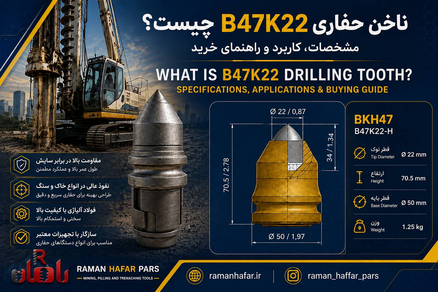 ناخن حفاری B47K22-H | مشخصات و راهنمای خرید